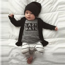New Born Baby Set 2016 Long Sleeve Letter Shirt + Pant 2pcs Clothes Set for Newborn Baby Boy Bebek