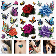 3 Sheets Women’s 3D Colorful Waterproof Body Lip Art Sleeve DIY Stickers Glitter Temporary Flash Tattoos Rose Flower Butterfly