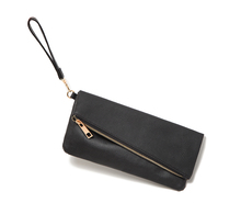 AE045 Modern Fashion solid zipper foldable pu Women lady girl multifunctional day clutch coin purse mobile phone wristlet strap