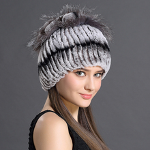 Women s Customized Hats Winter Russian Genuine Rex Rabbit Fur Beanies For Females Hat With Floral