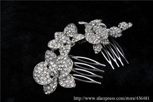 Luxury Wedding Orchid Flower Hair Comb Tiara Clear Rhinestone Crystal Bridal Hair Accessories For Women Jewelry