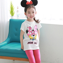 2016 New Arrival Kids Summer Girl Sets Cartoon Minnie Girl Clothing Set Short Sleeve T shirt and Full Basic Pants Leggings Set