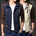 High Quality Mens Spring Autumn Stitching Cotton Slim Jackets Fashion Tthin Section Hooded Button Jacket Coat