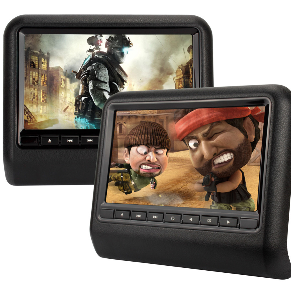 2pcs/lot  Black Car Headrest DVD Player Monitor With 800*480 Screen Built-in Speaker Support USB SD Games Remote Control