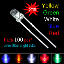 500pcs/lot 3mm New Round water clear Red/ Green/Blue/Yellow/White Water Clear LED Light Lamp combination packaging kit