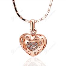 Free shipping Fashion jewlery Wholesale 18K Gold Plating Crystal Hollow Heart Pendants Necklace For Women Accessories