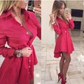 2016 New Women Autumn Fashion Small Dots Printed Shirt Dress Fall Casual Long Sleeve Sexy