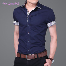 Plus size men shirts 4XL 2016 summer new fashion casual shirt short sleeve solid thin with floral cotton men slim shirts,LB1906
