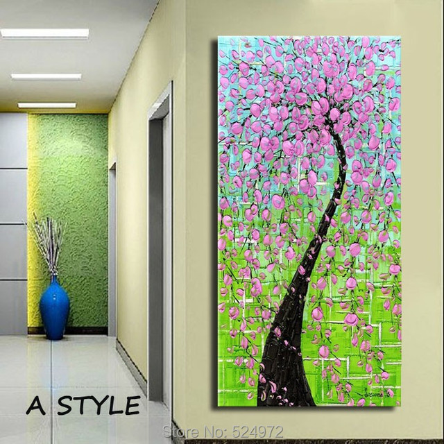 Hand painted modern home decor wall art picture green background ...