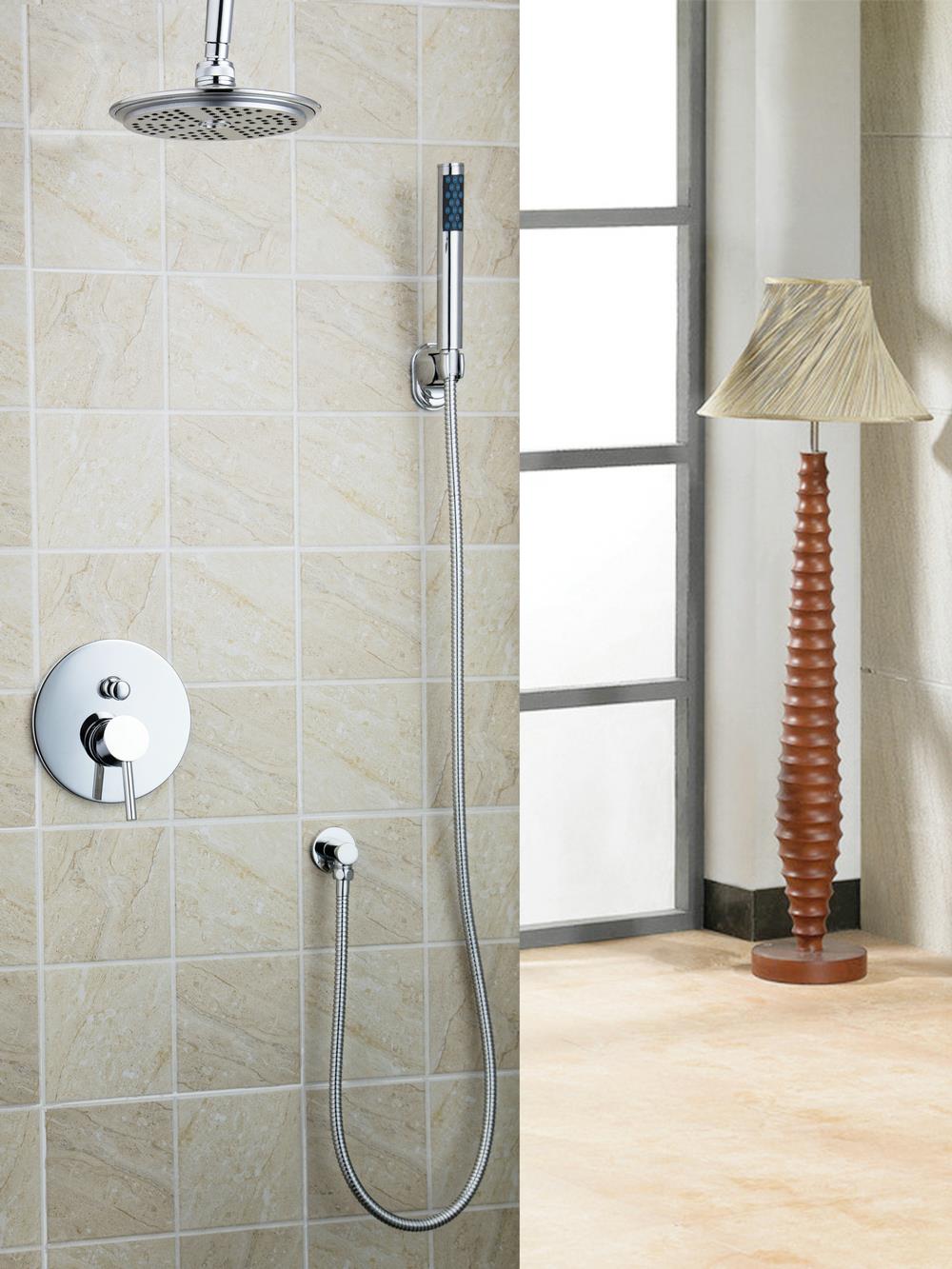 Фотография Round Ceilling Chrome 8" ABS Shower Head+Valve+Heldshower+Hook+Hose Bathroom Bathtub Sink Shower Set Torneira Tap Mixer Faucet