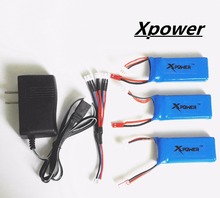 7.4V 1200mAh Xpower Lipo Battery and charger 3in1 cable for WLtoys rc Quadcopter Drone V666 V262 V353 Yizhan X6 JJRC X6 X1 3pcs