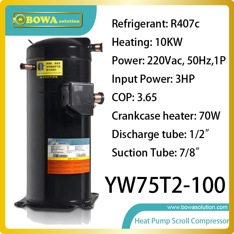 10KW(R407c) heating capacity refrigeration scroll compressor installed air source or ground