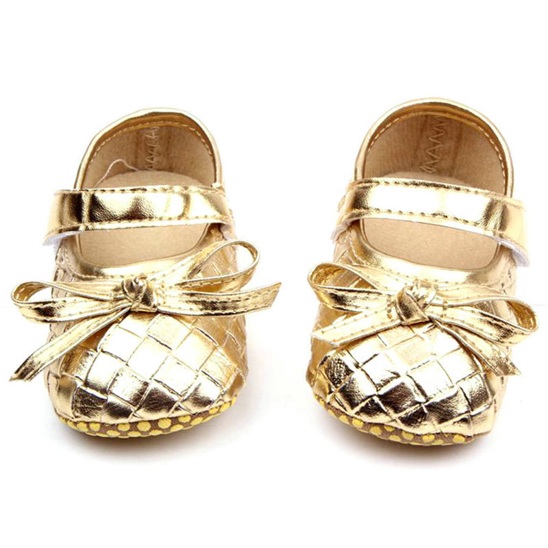 0 12M Baby Girls Kids PU Leather Princess Shoes Plaid Bowknot Toddler Shoes