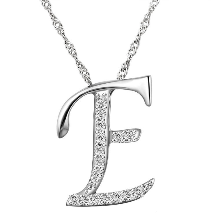 Hot Fashion Crystal Rhinestone Initial Alphabet 26 Letters A-Z Pendant Necklace Silver Chain Statement  Necklace Jewelry