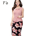 T O arrival Spring Summer Euro US Fashion Vestidos Print Floral Patchwork Casual Work Sleeveless Bodycon