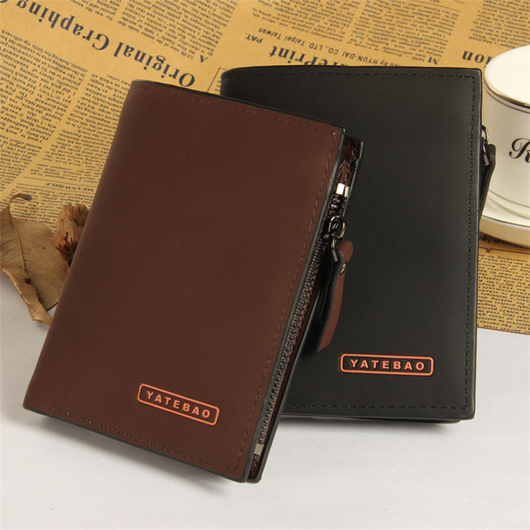 Mens Bifold Wallets Closed with Snap Button Zipper Coin Pocket Outside 2 Colors for Option ...