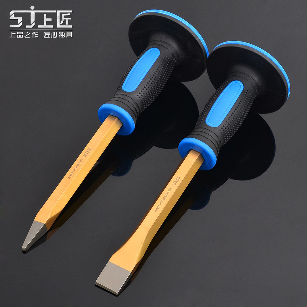 Carpenter-color plastic handle on the flat stone quarry workers chisel chisel stone chisel stone quarry cement flat chisel Hardw