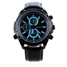 A estrenar de moda reloj de lujo de moda correa de cuero negro relojes hombres reloj de cuarzo de la alta calidad hombres deportes relojes de pulsera