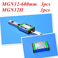 Kossel Pro Miniature MGN12 12mm linear slide :3pcs 12mm L-600mm rail+3pcs MGN12H carriage for X Y Z Axies 3d printer parts cnc