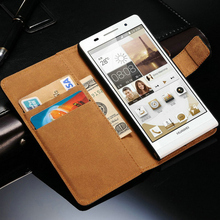 New 2015 Genuine Leather Case For Huawei Ascend P6 Vintage Phone Bag Wallet Style With Stand
