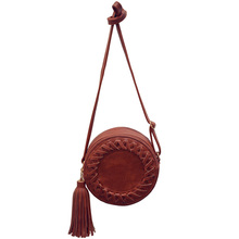 2016 Famous Brand Knitting Women Leather Messenger Bags Fashion Vintage Small Round Tassel Shoulder Bag Brown red mochila XA746H