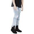 New Pleated Washed Damage Jeans Men Brand Original Design Knee Hole Beam Foot Jeans Jogger Ripped