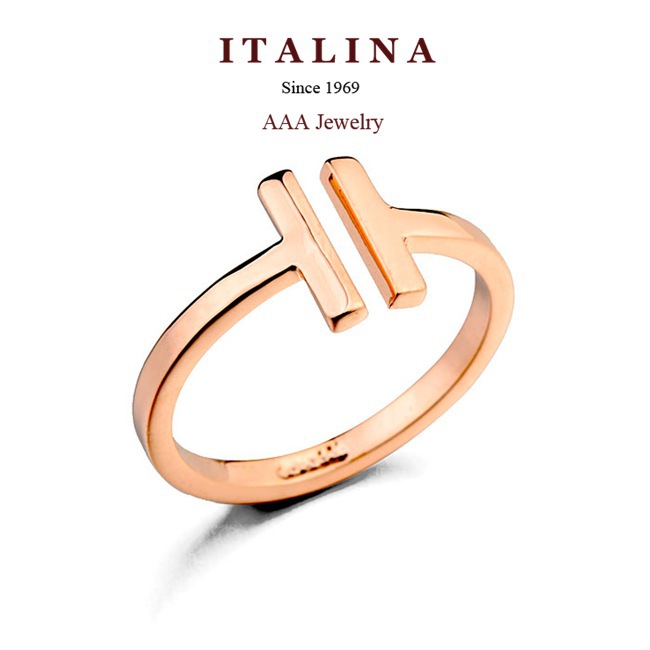 Italina Rigant Brand Fashion Ring Real Gold Plated Opening Letter T Shaped Gold Ring Jewelry