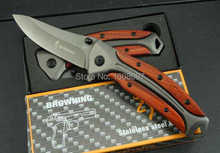 Cuchillo plegable robusto browning. DA58 apertura rápida 57HRC gris titanio cuchillo de caza de acero con madera sobrevive envío gratis
