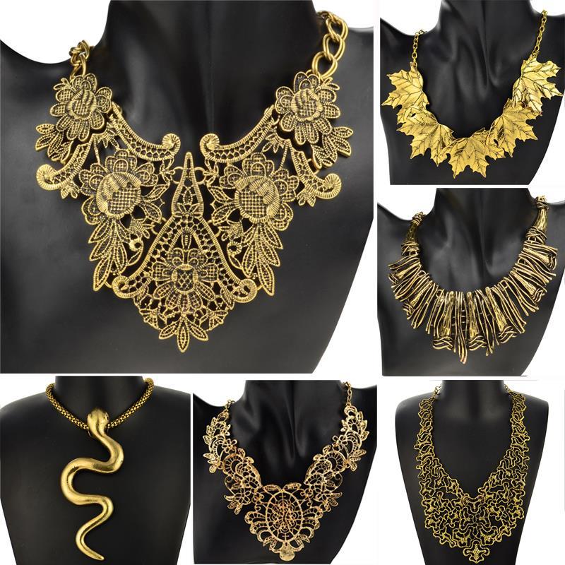 Vintage Jewelry Choker Bib Pendant Necklace Multi layers Necklce For Women Gold Plated fashion statement collar