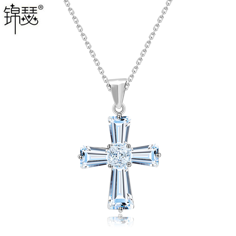 Crystal cross pendant necklace in jewelry for women white gold plated link chain cross necklace fashion female jewelry