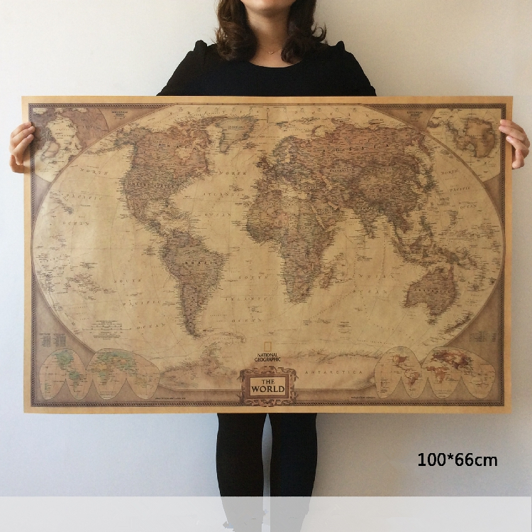 Old World Map Vintage Globe Matte Brown Paper Poster Wall Table Decor Mat Retro