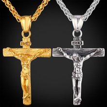 Gold Chain Jesus Piece Trendy 18K Gold Plated Stainless Steel INRI Crucifix Cross Necklace Women/Men Jewelry Wholesale IGP1166