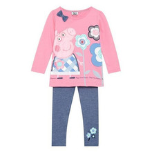 retail 2014 spring autumn baby girls set peppa loves flower kid apparel pink suit 3 11age