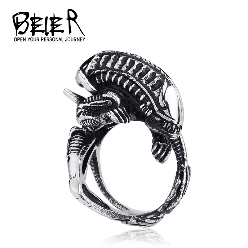 AVP1 Alien Ring Predator Male Gothic Stainless Steel Punk 3D Monster Jewelry Ring Man Cool Fashion
