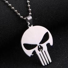 2015 new men jewelry 316L stainless steel MARVEL SKULL The PUNISHER batman silver leather Pendant Necklace