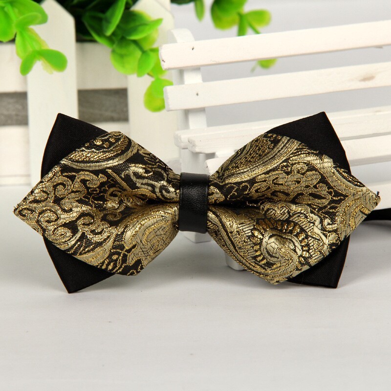 pointed luxury mens silk bowtie black and gold bow tie 2015 new arrival