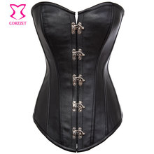 Black Faux Leather Overbust Pus Size Corset Steampunk Waist Training Corsets Steel Boned Corselet Corpete Punk Rock Sexy Bustier