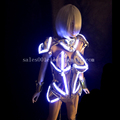 Led Luminous Female Armor Illuminate Gold Plated Nightclub Party Stage Ballroom Dress Clothes Women Costume