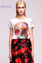 New 2015 Summer t shirt for Women Fashion Short Sleeve O-neck Flower Print Casual T-shirt Tops M-XXL 30
