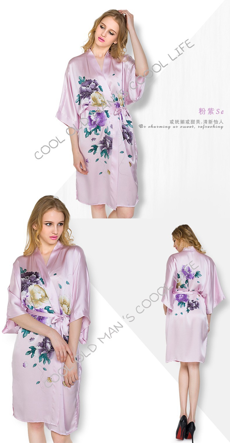 Summer Style Japanese Natural Silk Bathrobe 16