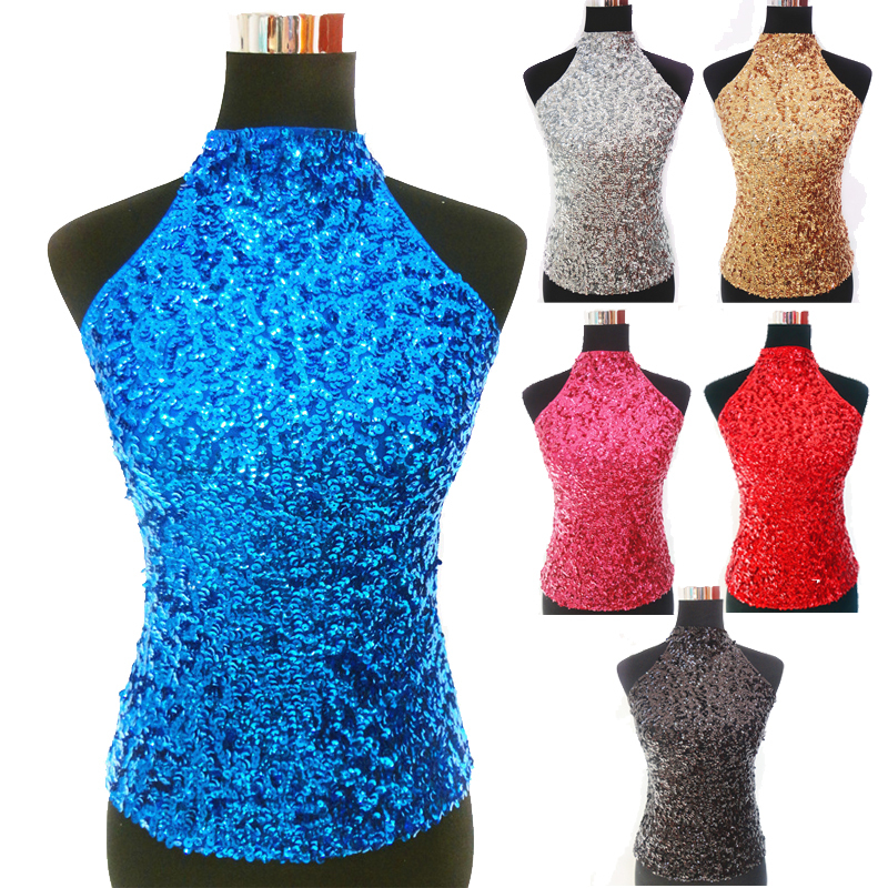 New Fashion Sequin Women Tank Top for Latin Ballroom Dance TOP Black