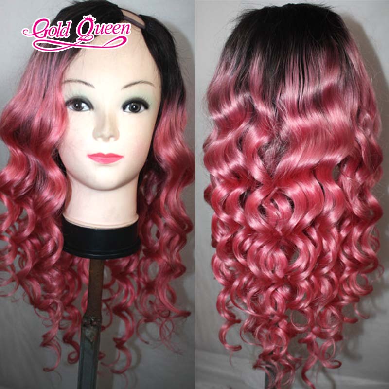 Human Hair Pink And Black Ombre Wig For African American Women | pink human hair wig dark root pink ombre u part human hair Human Hair Pink And Black Ombre Wig For African American Women | pink human hair wig dark root pink ombre u part human hair