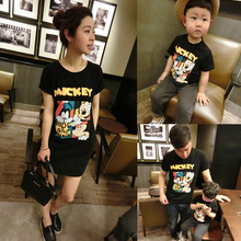 2016 girls and boys cartoon mother dress mother of women Family fitted short-sleeved T-shirt