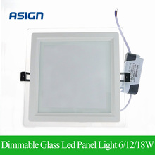 6w/12w/18w glass led panel downlight,square ceiling recessed panel light,warm/cold white painel lights,plafond lamp AC85-265V