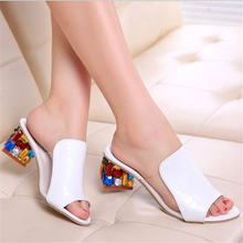 Rhinestone sandals slippers 2016 summer fish head diamond big yards sandals thick with female sandals