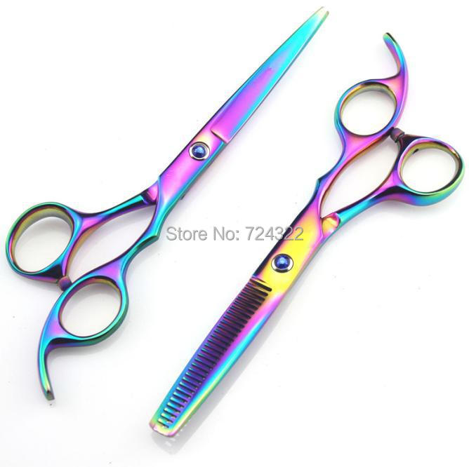 professional 5.5 6.0 440C rainbow hair scissors set cutting barber shears hair thinning scissors hairdressing scissors Free ship