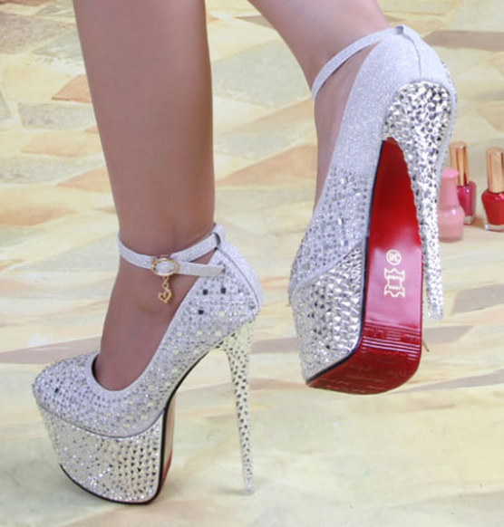 new 2014 women pumps rhinestone 16cm wedding shoes red bottom high ...