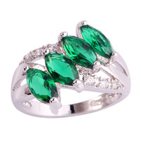 lingmei Wholesale Unisex Emerald Quartz White Topaz 925 Silver Ring Size 6 7 8 9 10 11 Charming Women JEWELRY Gift Free Shipping