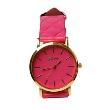 2015 mujeres hombres moda relojes de cuero patrón de rejilla suave correa de reloj deportivo reloj Casual oro Dial redondo reloj de cuarzo