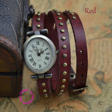 buyer price good quality classic oval leather band punk rivet vintage fashion woman bracelet wristwatch watch hour